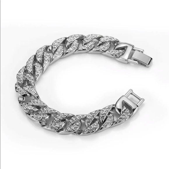 MEN silver linked bracelet piece bling out style - Picture 2 of 4